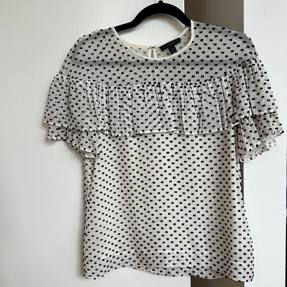 JCrew white and navy blue blouse